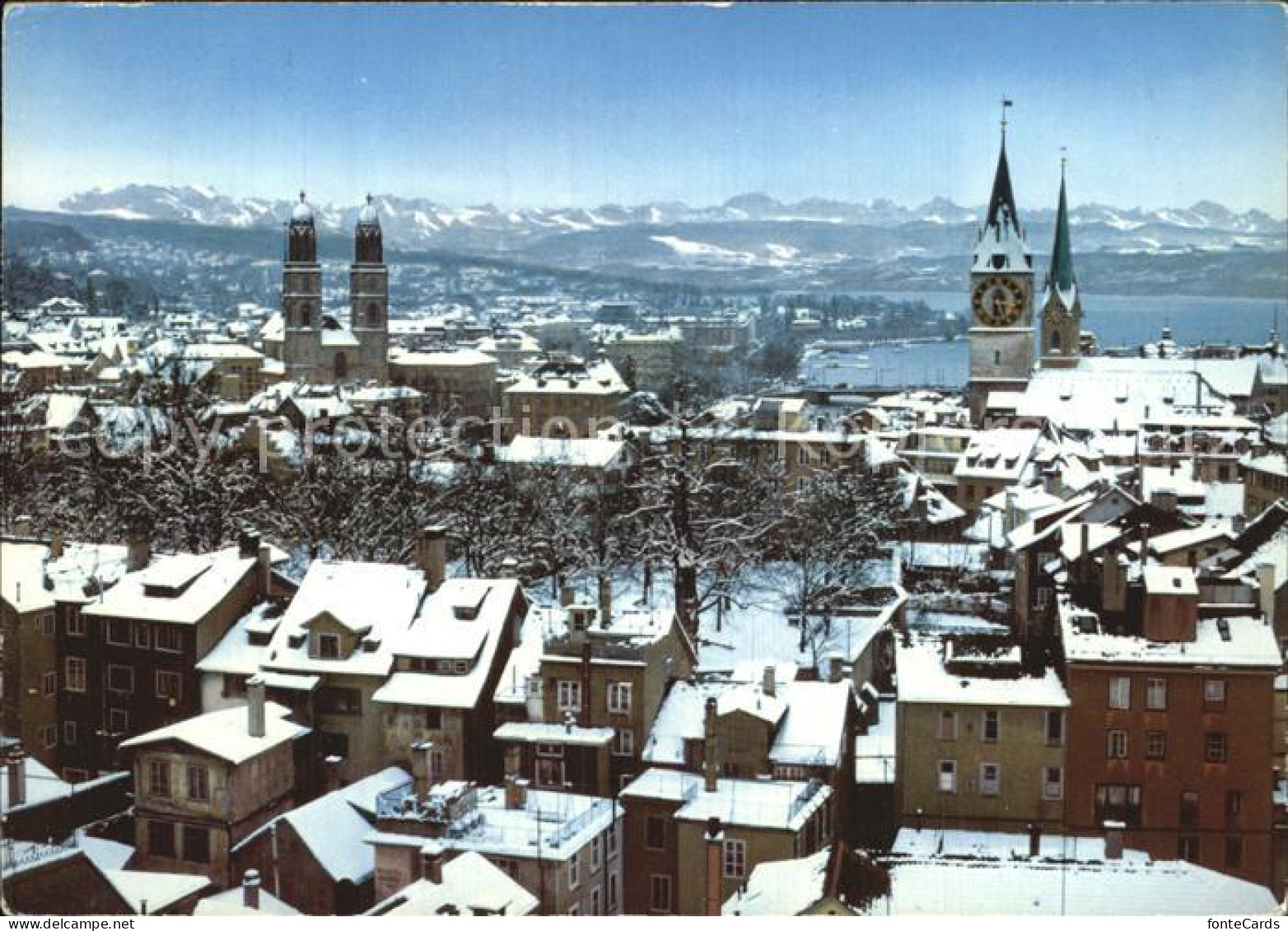 12584361 Zuerichberg ZH Fliegeraufnahme Kirchen Mit See Und Alpen Zuerichberg - Andere & Zonder Classificatie