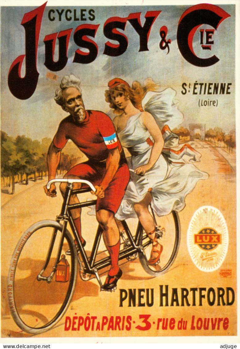 CPM- Affiche Publicité Cycles "JUSSY & Cie" Tamdem Couple Belle époque *Pneu Hartford* TBE - Advertising