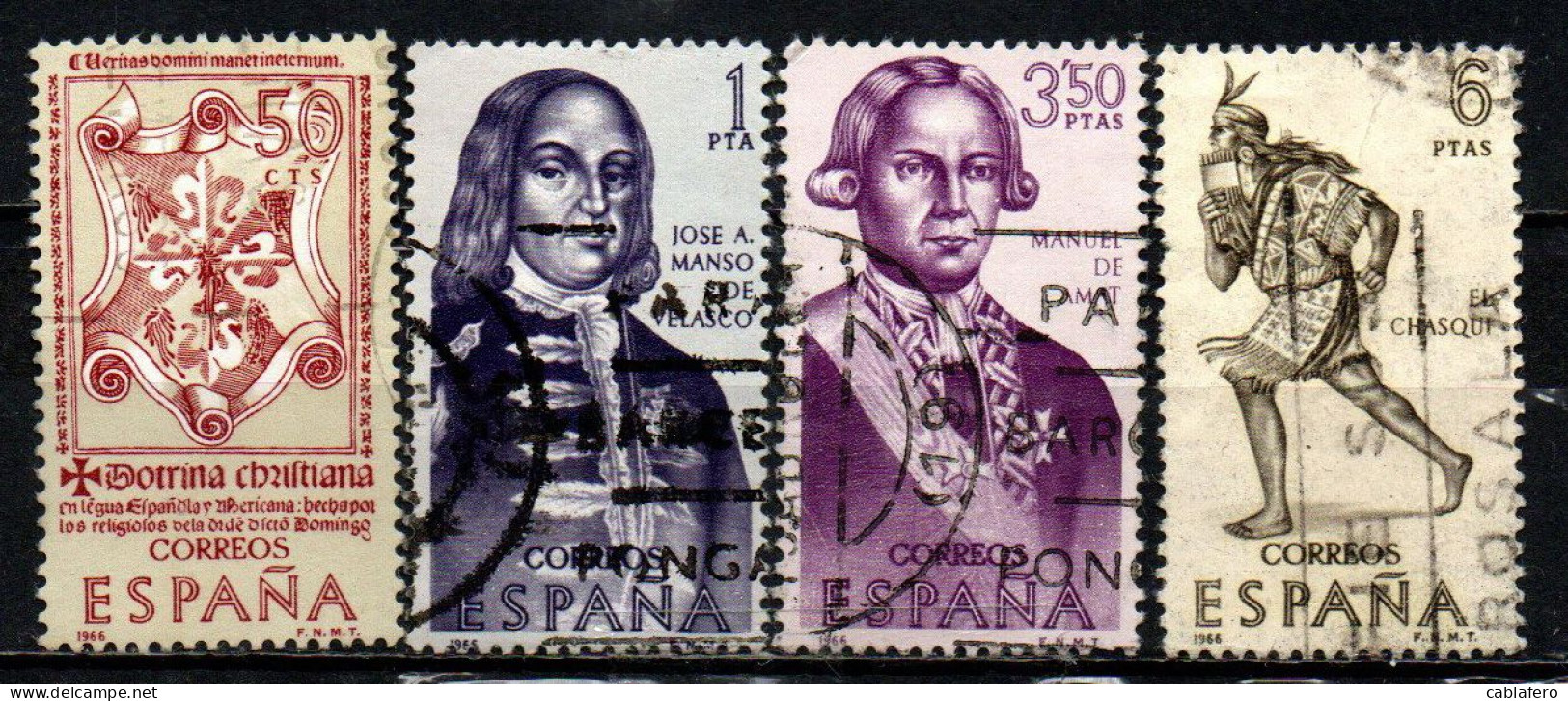 SPAGNA - 1966 - CONQUISTATORI DELL'AMERICA: ANTONIO DE MENDOZA, LA DOTTRINA CRISITANA, M. DE AMAT Y YUNYENT - USATI - Used Stamps