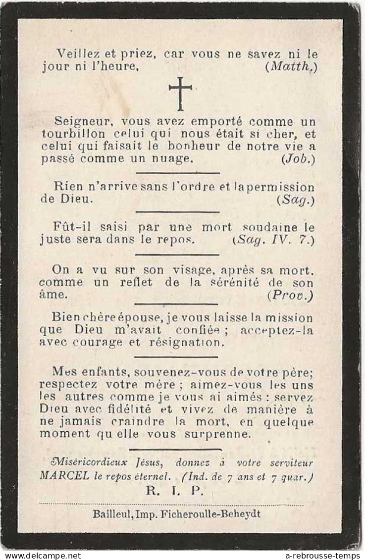 Faire-part De Décès 1908-Saint Jans-Cappel (59) Photo Marcel MONTAIGNE Conseiller Municipal- ép Hortense Bacquaert - Overlijden
