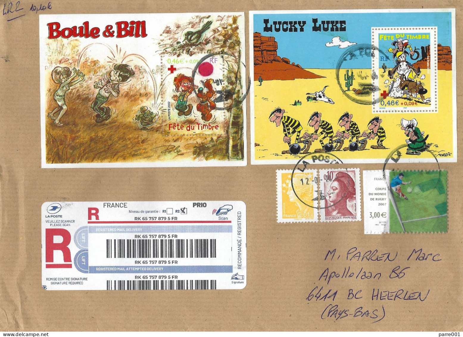 France 2024 Paris Comics Bande Dessinée Lucky Luke Boule Bill Rugby Plastic Heart Valentin Registered Cover - Afgestempeld