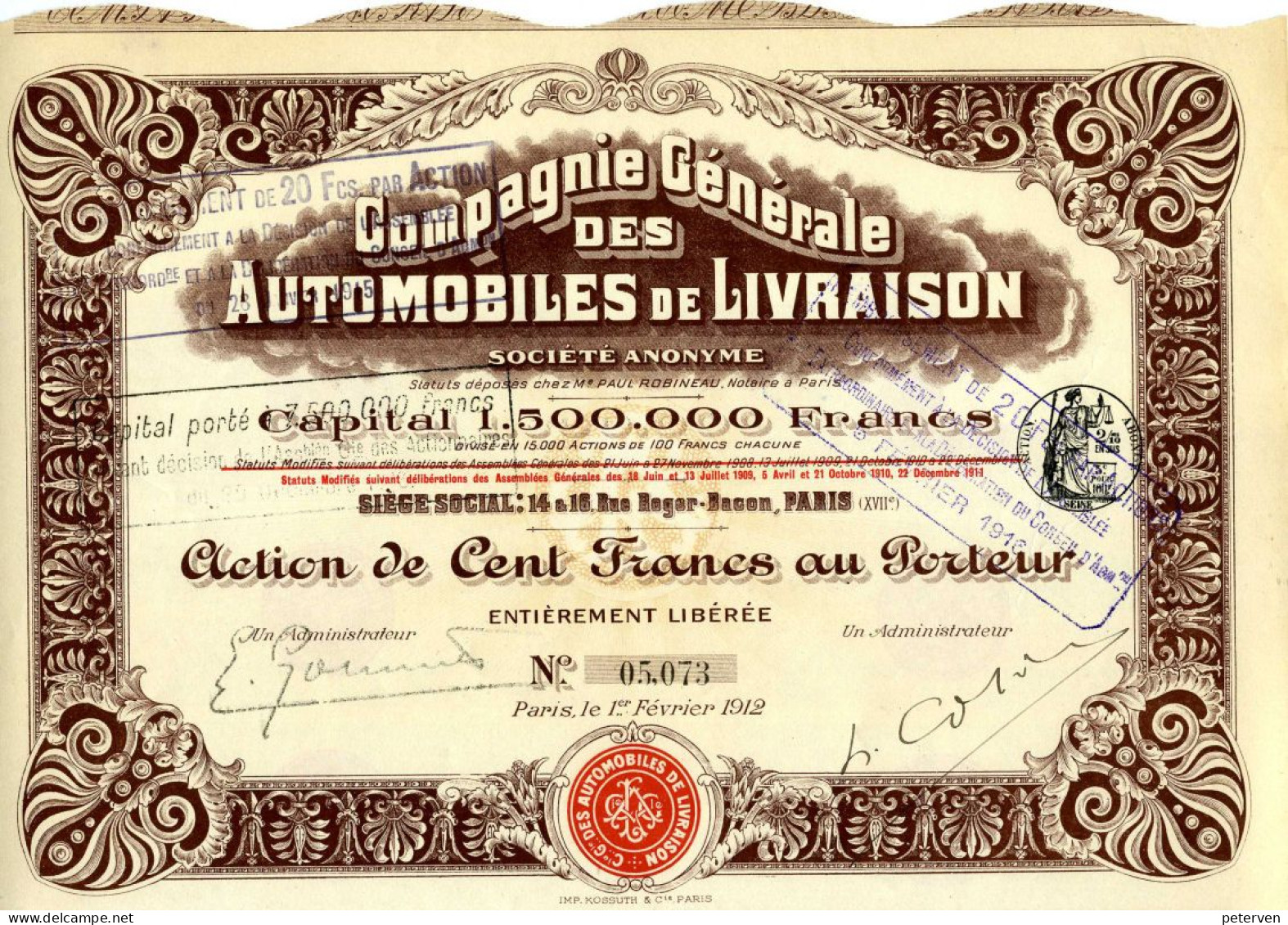Compagnie Générale Des AUTOMOBILES De LIVRAISON (1912) - Transports