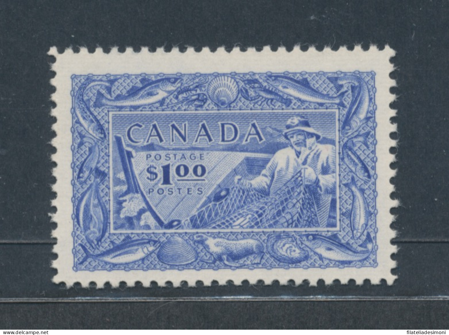 1951 Canada, Stanley Gibbons, 1 $ Ultramarine, N. 433, Pescatore, MNH** - Andere & Zonder Classificatie