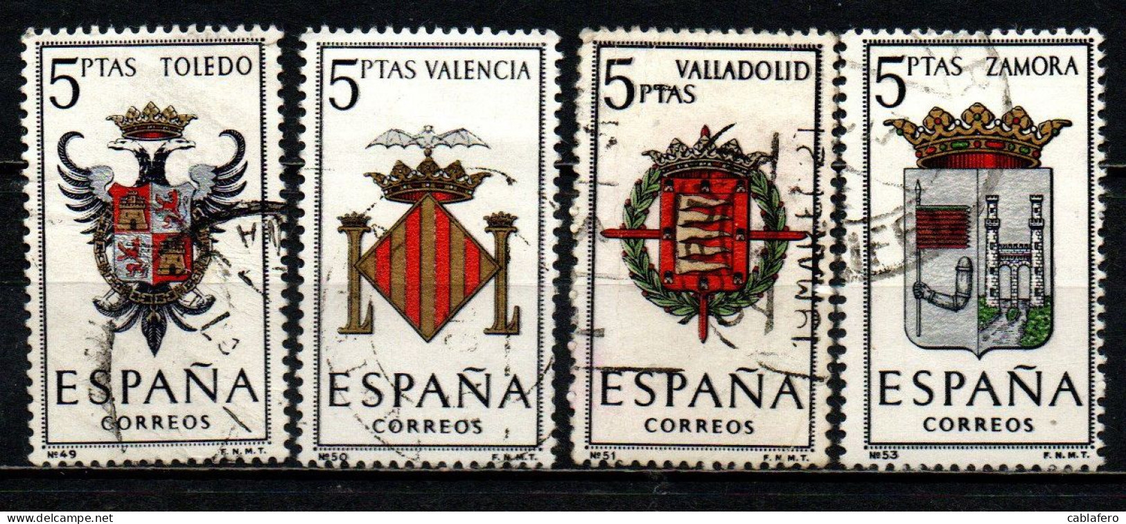 SPAGNA - 1966 - STEMMI DELLE PROVINCE SPAGNOLE: TOLEDO, VALENCIA, VALLADOLID, ZAMORA - USATI - Usati