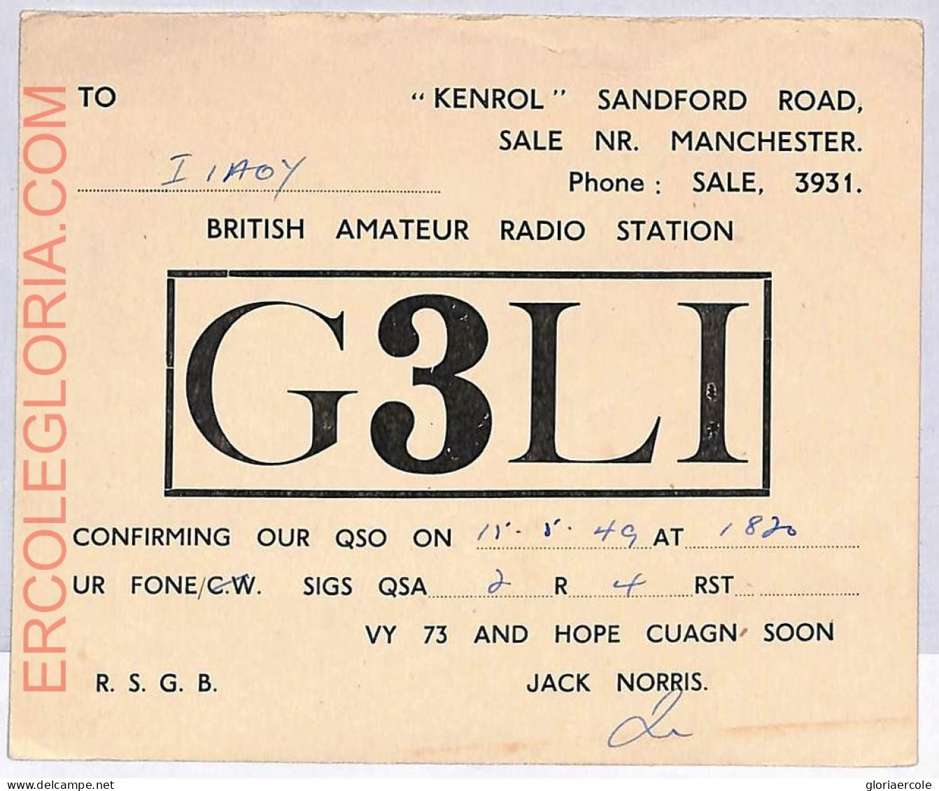 Ad9178 - GREAT BRITAIN - RADIO FREQUENCY CARD - 1949 - Radio