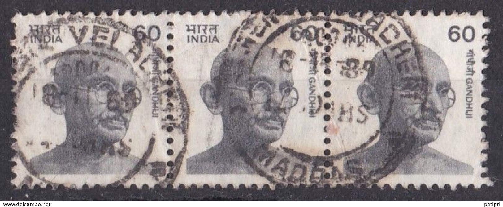 Inde  - 1980  1989 -   Y&T  N °  979  Bande De 3 Oblitérés - Used Stamps