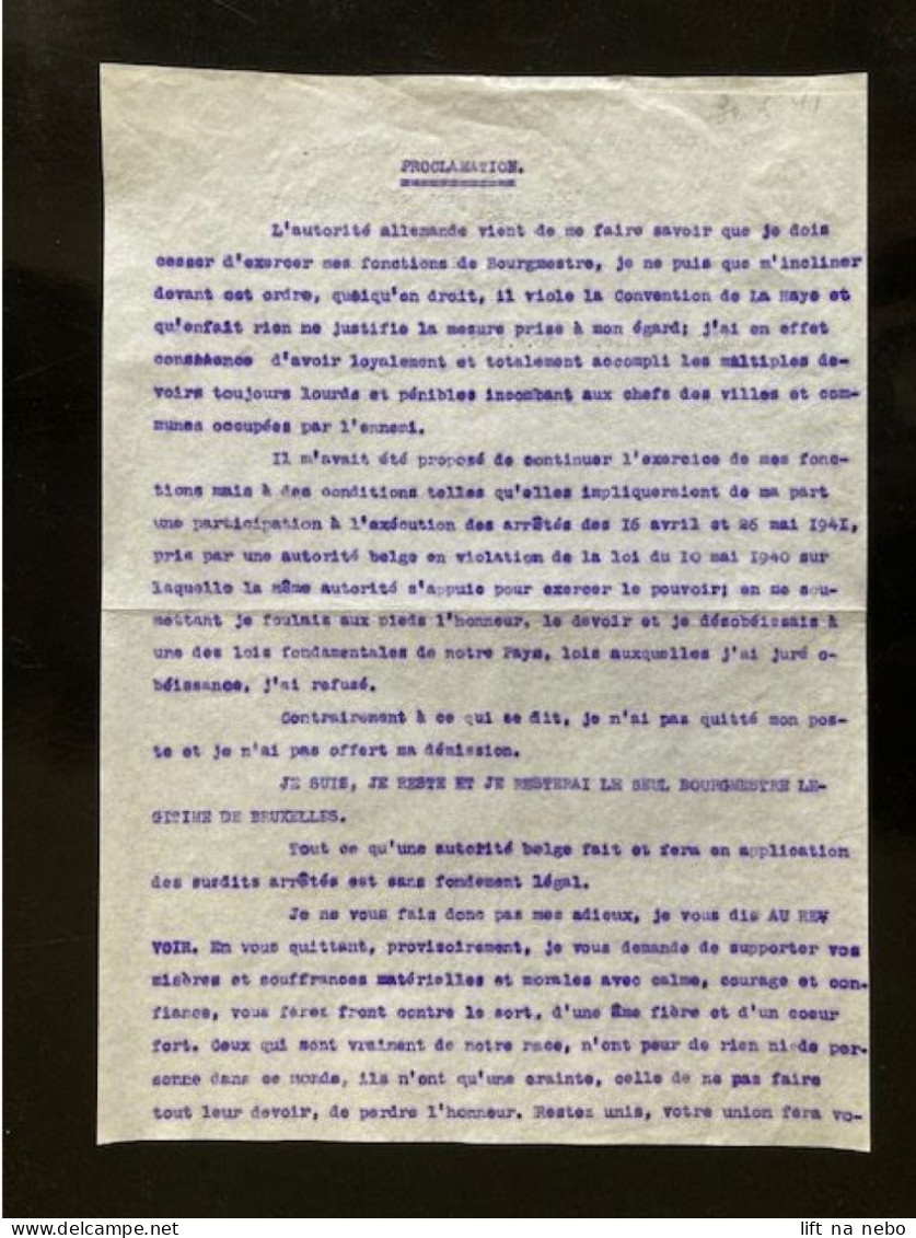 Tract Presse Clandestine Résistance Belge WWII WW2 'Proclamation' (the Text Continues On The Reverse Side Of The Sheet) - Documentos