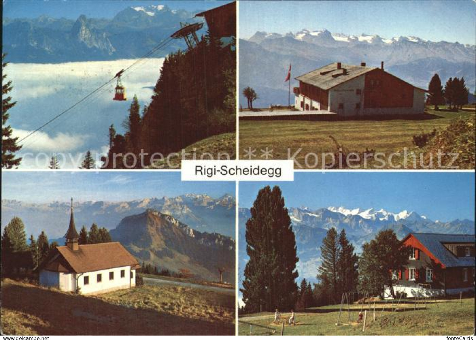 12578352 Rigi Scheidegg Berghotel Seilbahn Kirche Panorama  Rigi Scheidegg - Autres & Non Classés