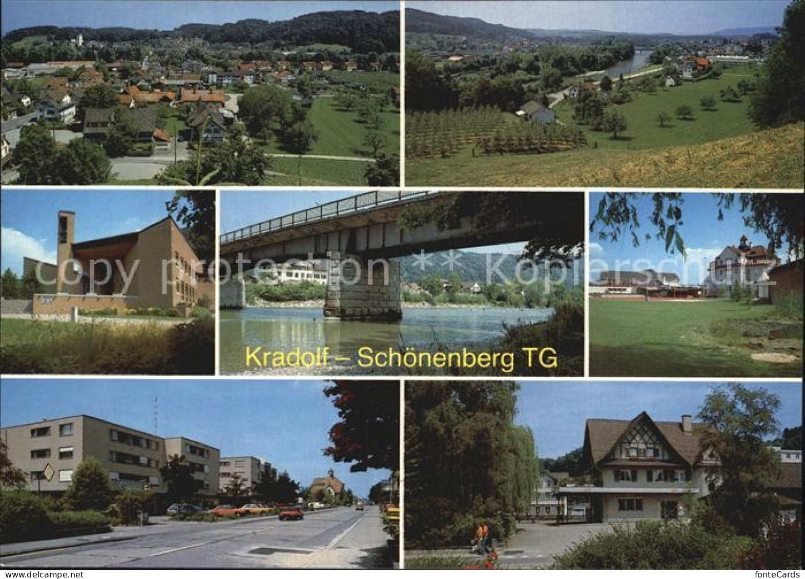 12578074 Kradolf-Schoenenberg Panorama Kirche Bruecke Strassenpartie Park Kradol - Autres & Non Classés