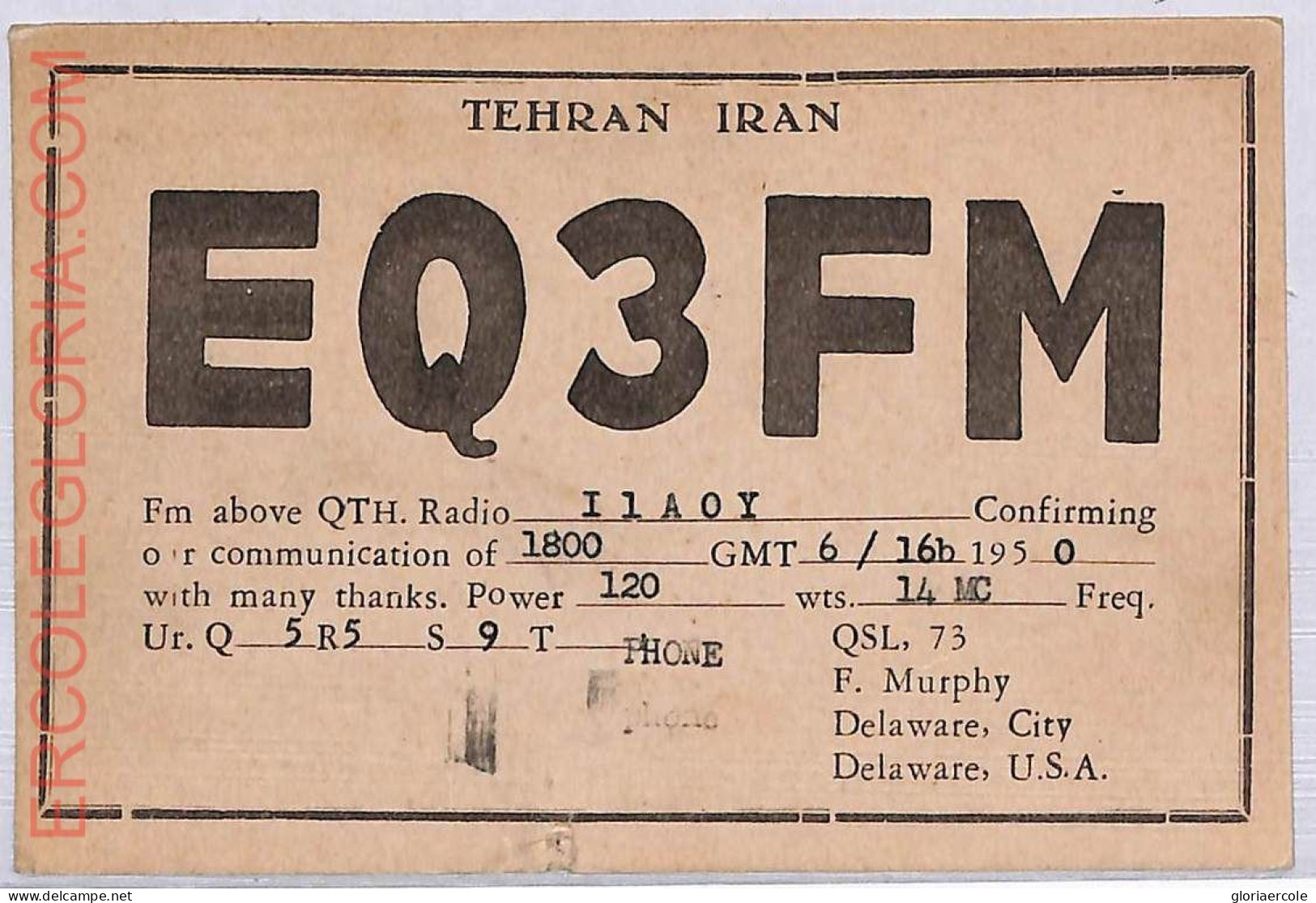 Ad9184 - IRAN - RADIO FREQUENCY CARD -  1950 - Radio