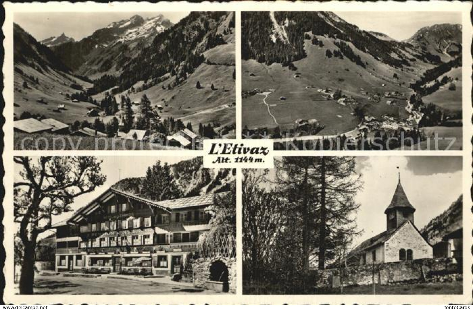 12578018 L Etivaz Hotel Restaurant Du Chamois Panorama Eglise L Etivaz - Andere & Zonder Classificatie