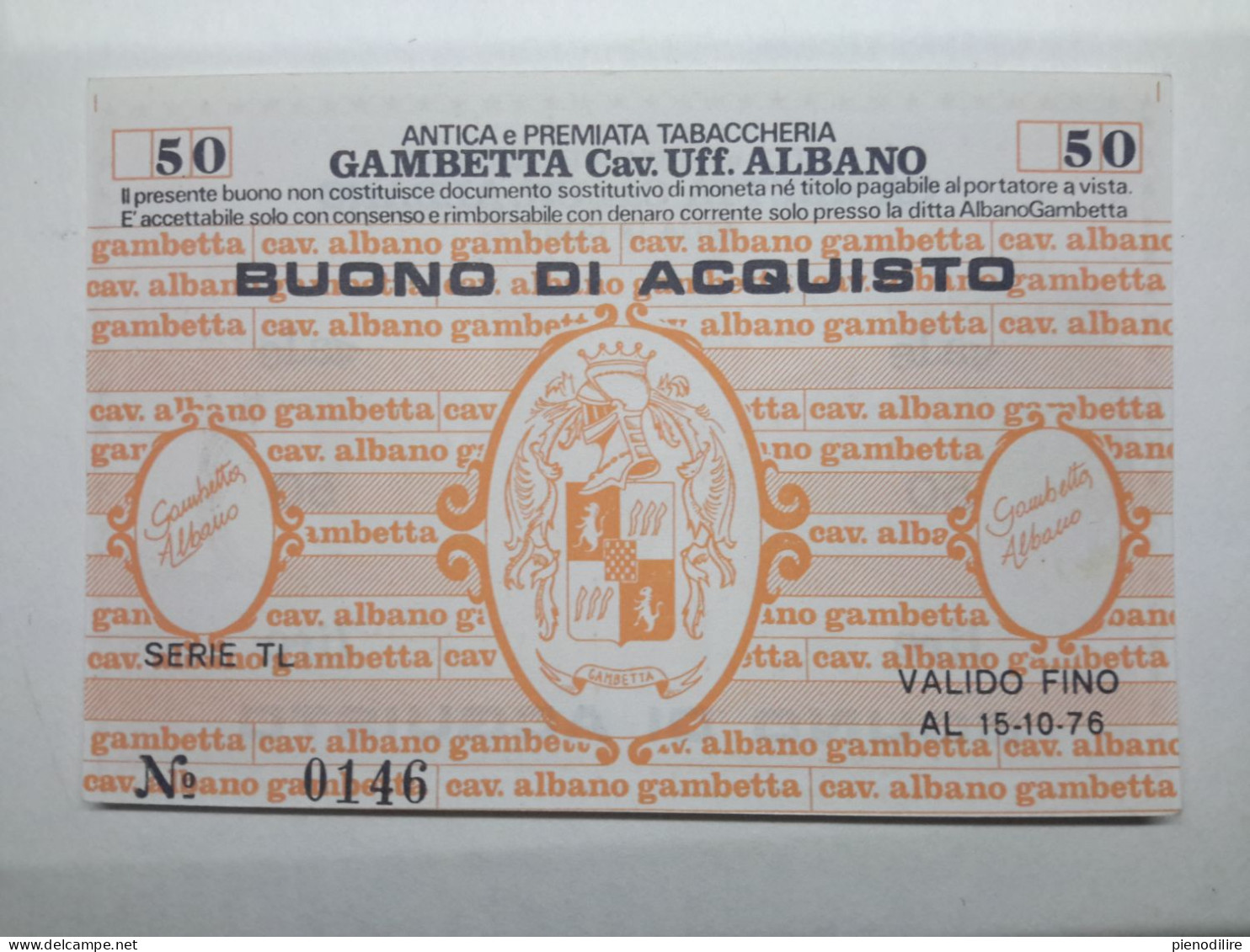 BUONO D' ACQUISTO 50 LIRE ANTICA E PREMIATA TABACCHERIA GAMBETTA 1976 (A.22) - [10] Checks And Mini-checks