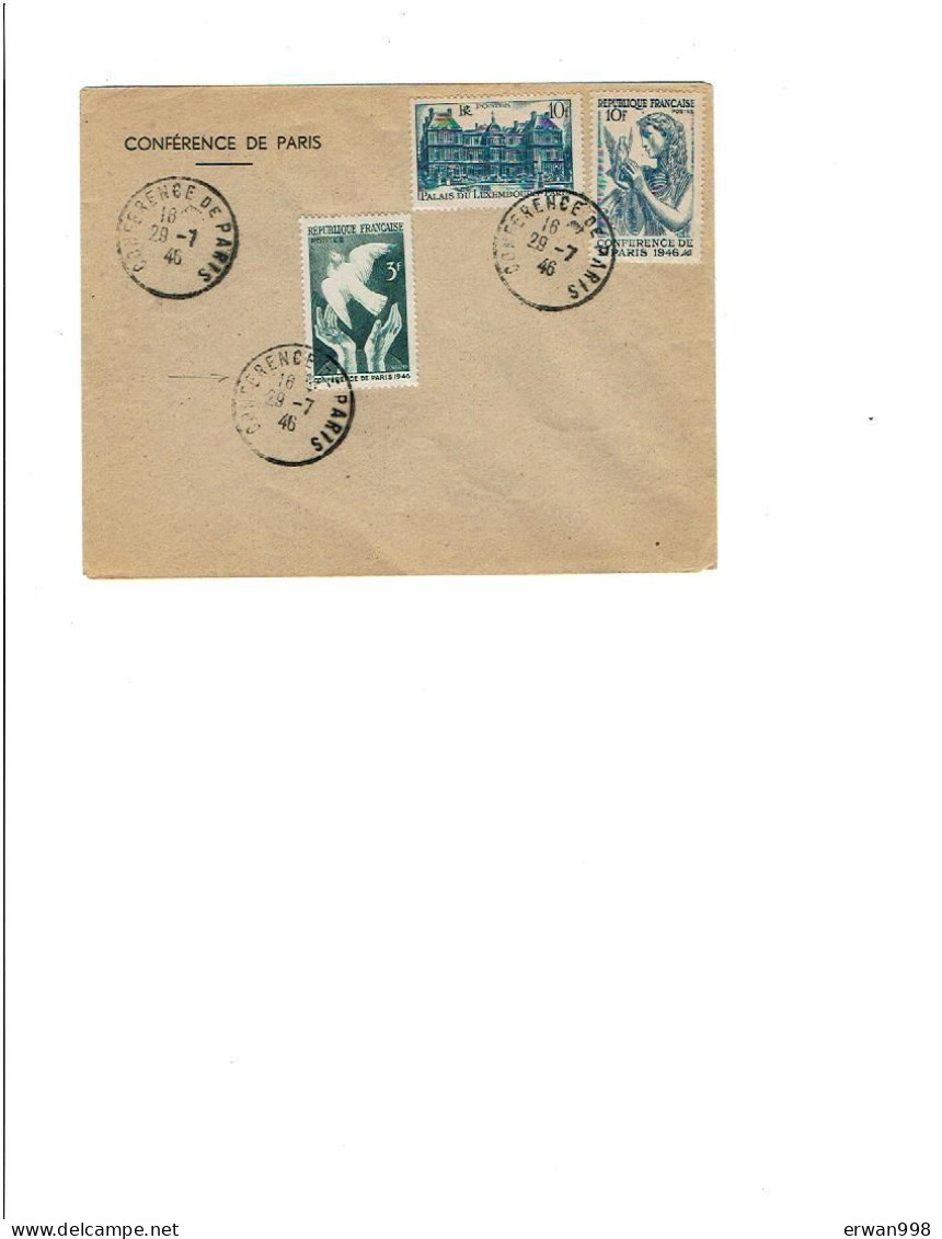 75 PARIS BT Du 29/7/1946 Conférence De Paris S/ YT 670 761 762  (59) - Commemorative Postmarks