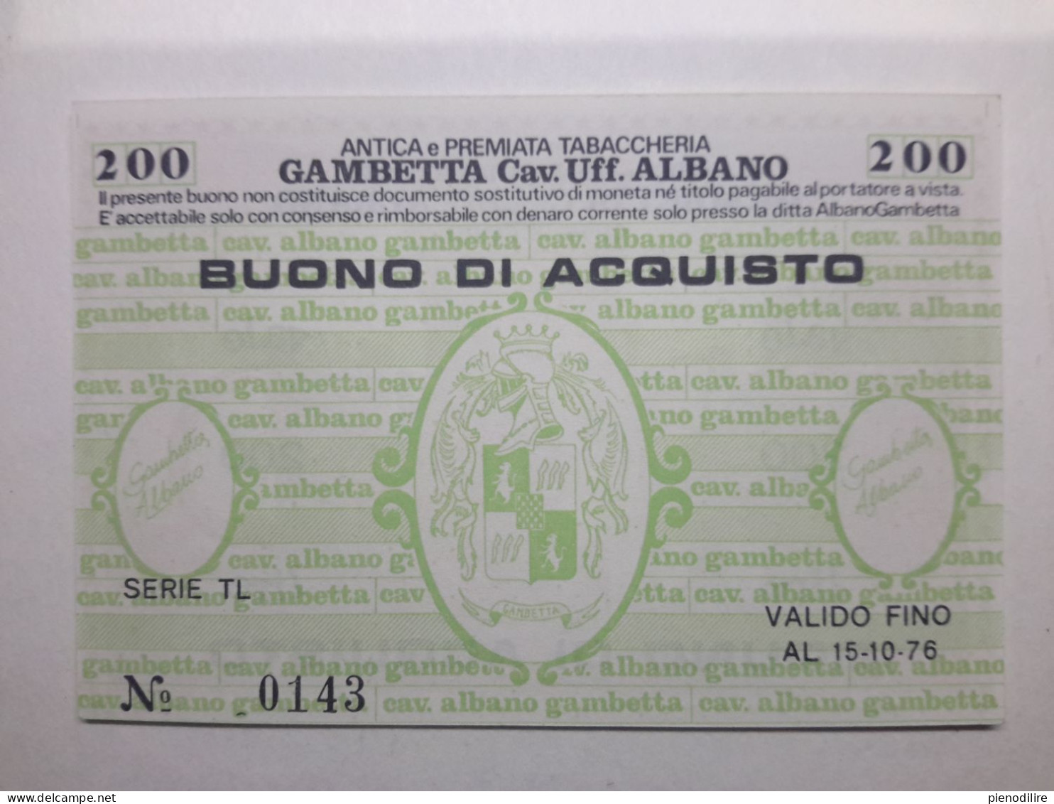 BUONO D' ACQUISTO 200 LIRE ANTICA E PREMIATA TABACCHERIA GAMBETTA 1976 (A.23) - [10] Cheques Y Mini-cheques