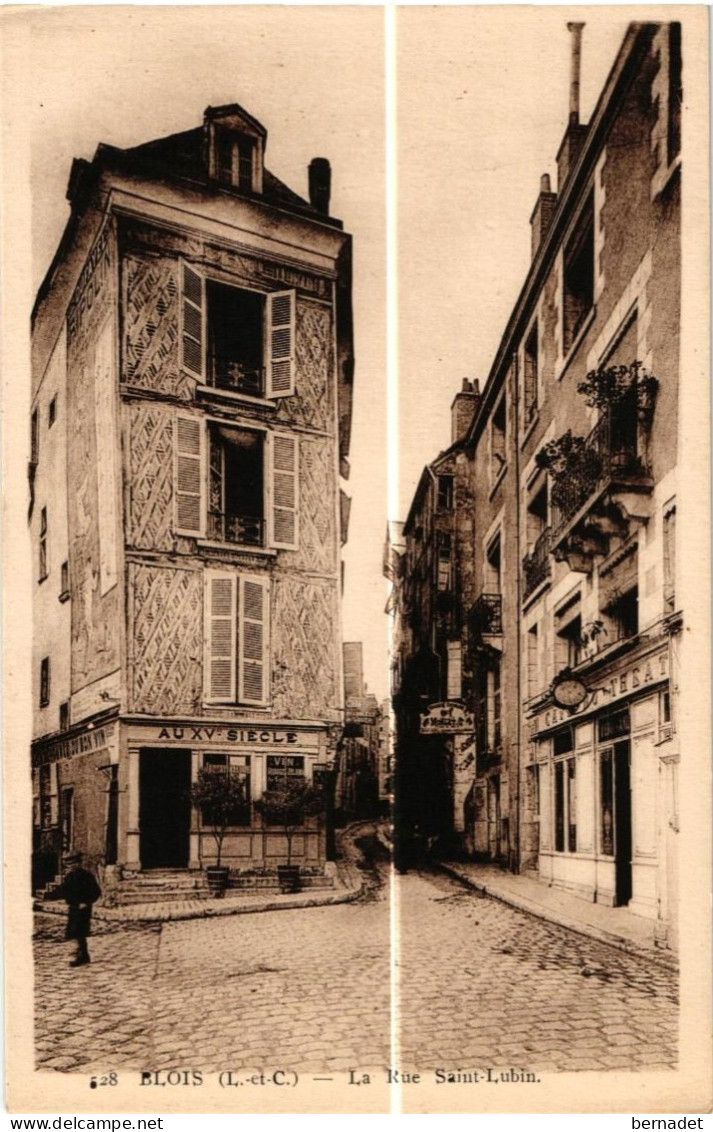 41 . BLOIS . LA RUE SAINT LUBIN ; Café Du Théatre . Boucherie Chevaline   ( Trait Blanc Pas Sur Original ) - Blois