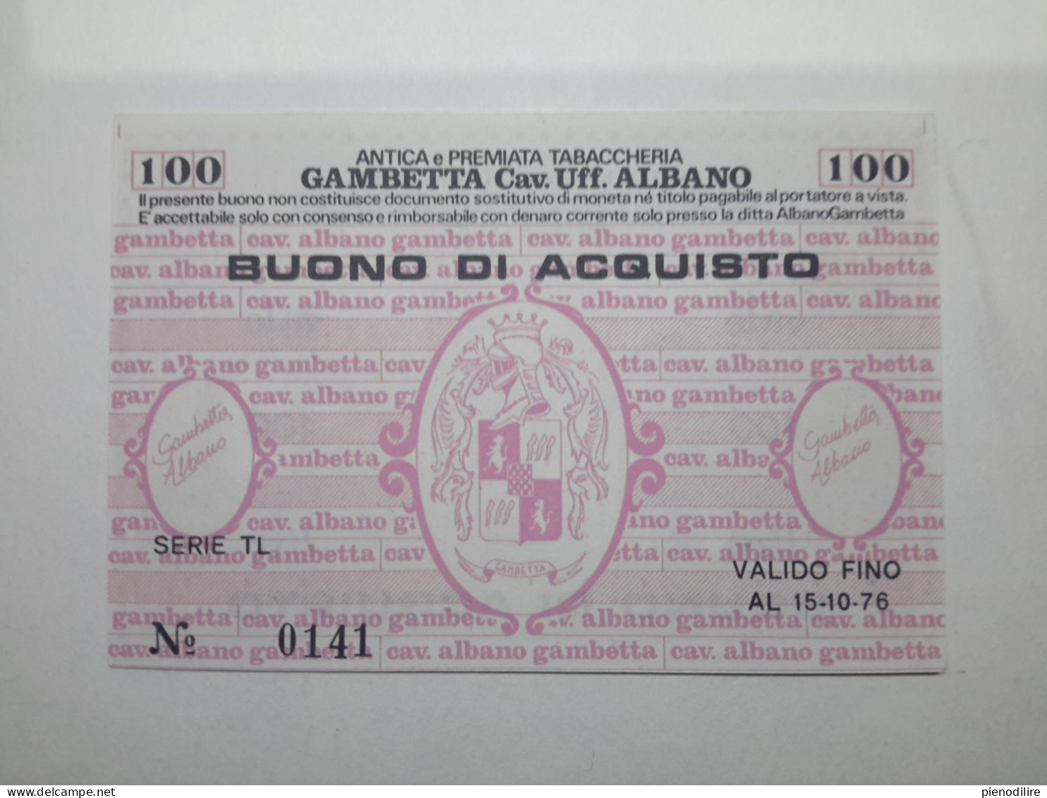 BUONO D' ACQUISTO 100 LIRE ANTICA E PREMIATA TABACCHERIA GAMBETTA 1976 (A.24) - [10] Checks And Mini-checks