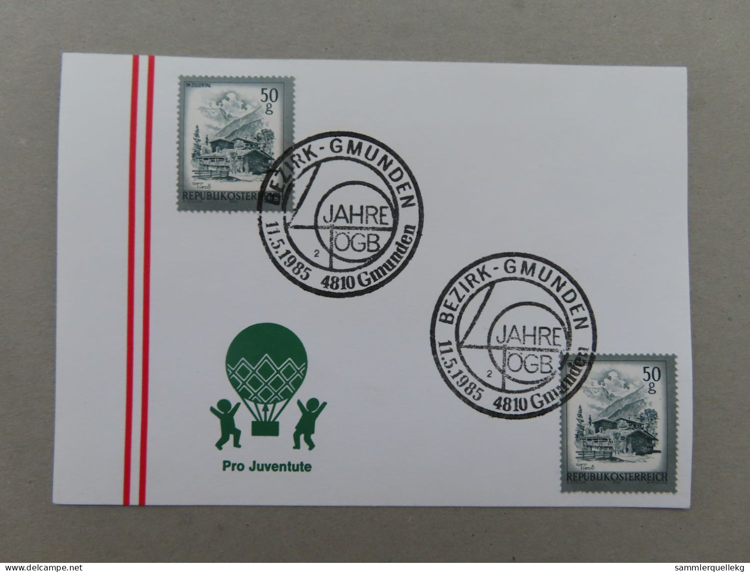 Österreich Pro Juventute - Mit Sonderstempel  11. 5. 1985 Gmunden, 40 Jahre ÖGB Bezirk Gmunden (Nr.1170) - Other & Unclassified