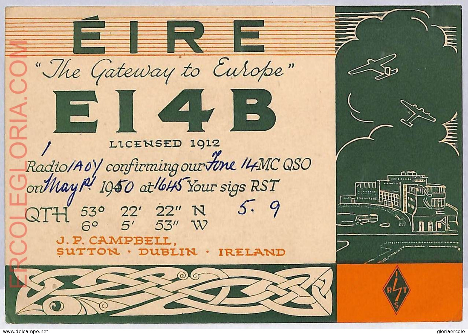 Ad9190 - IRELAND - RADIO FREQUENCY CARD - Dublin -  1951 - Radio
