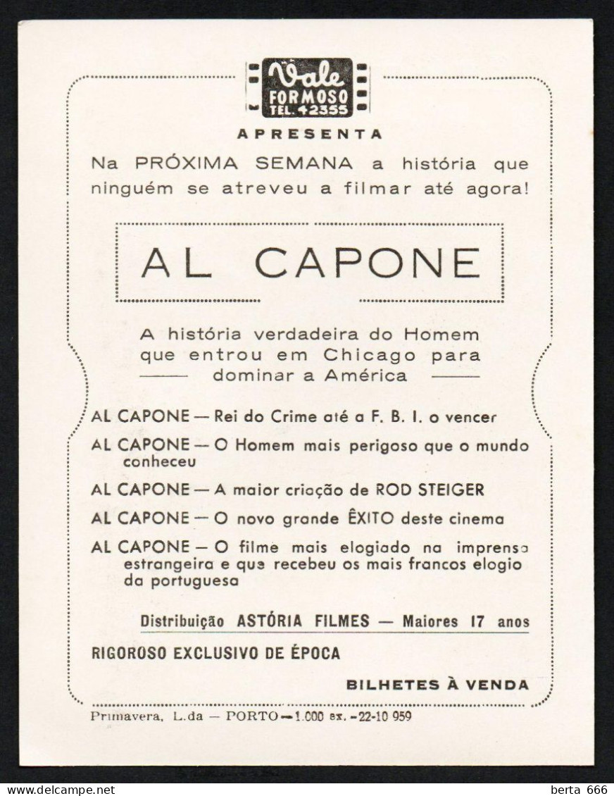 Postal Publicitário * Portugal * Al Capone * Rod Steiger * Cinema Vale Formoso * Porto 1959 - Manifesti Su Carta