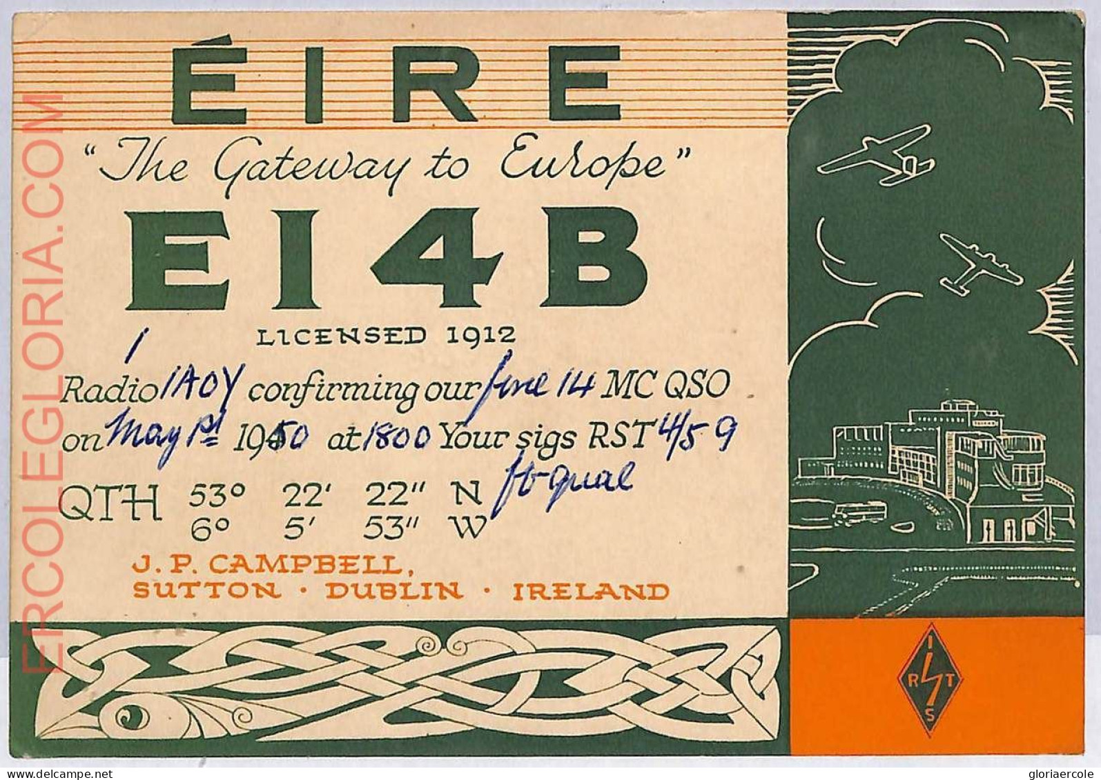 Ad9191 - IRELAND - RADIO FREQUENCY CARD - Dublin -  1950 - Radio