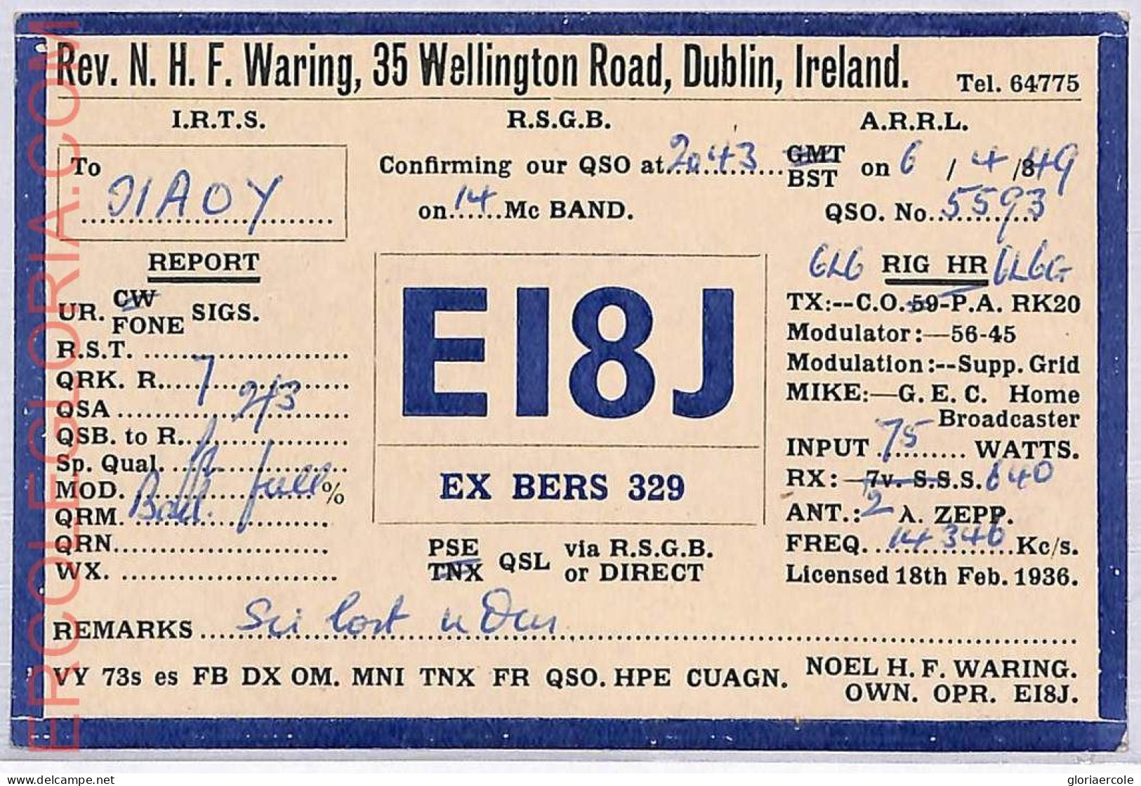 Ad9192 - IRELAND - RADIO FREQUENCY CARD - Dublin -  1949 - Radio