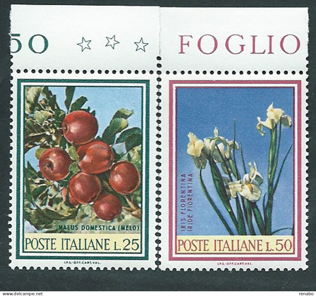 Italia 1967; Flora: Melo + Iris, Serie Completa Di Bordo Superiore. - 1961-70:  Nuovi