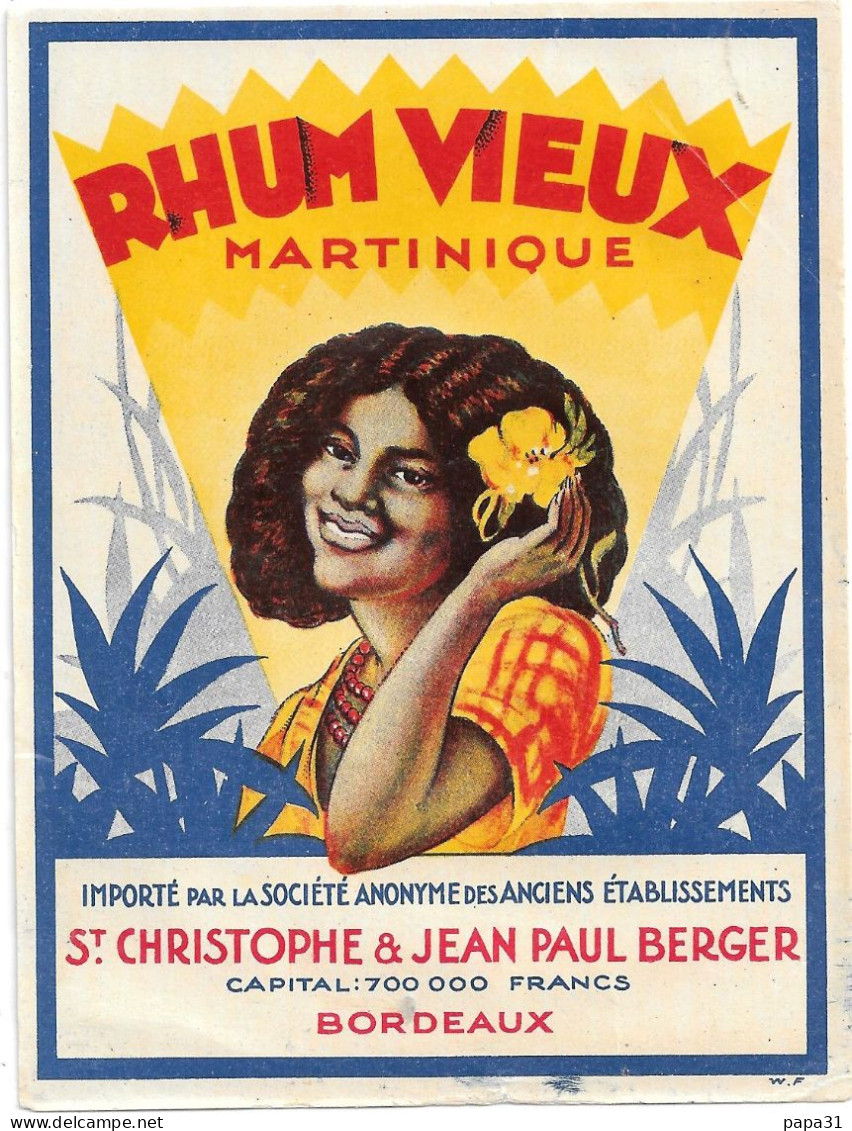 RHUM VIEUX MARTINIQUE - Importé Par St CHRISTOPHE é JEAN PAUL BERGER  - BORDEAUX - Rum