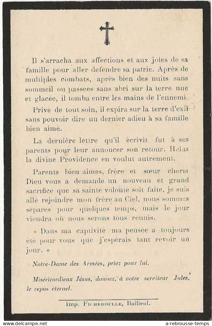 Guerre 1914-Faire-part De Décès 1916-dcd En Captivité à Rieneck-Jules STAES Soldat 273e R Né à Bailleul (59) - Todesanzeige