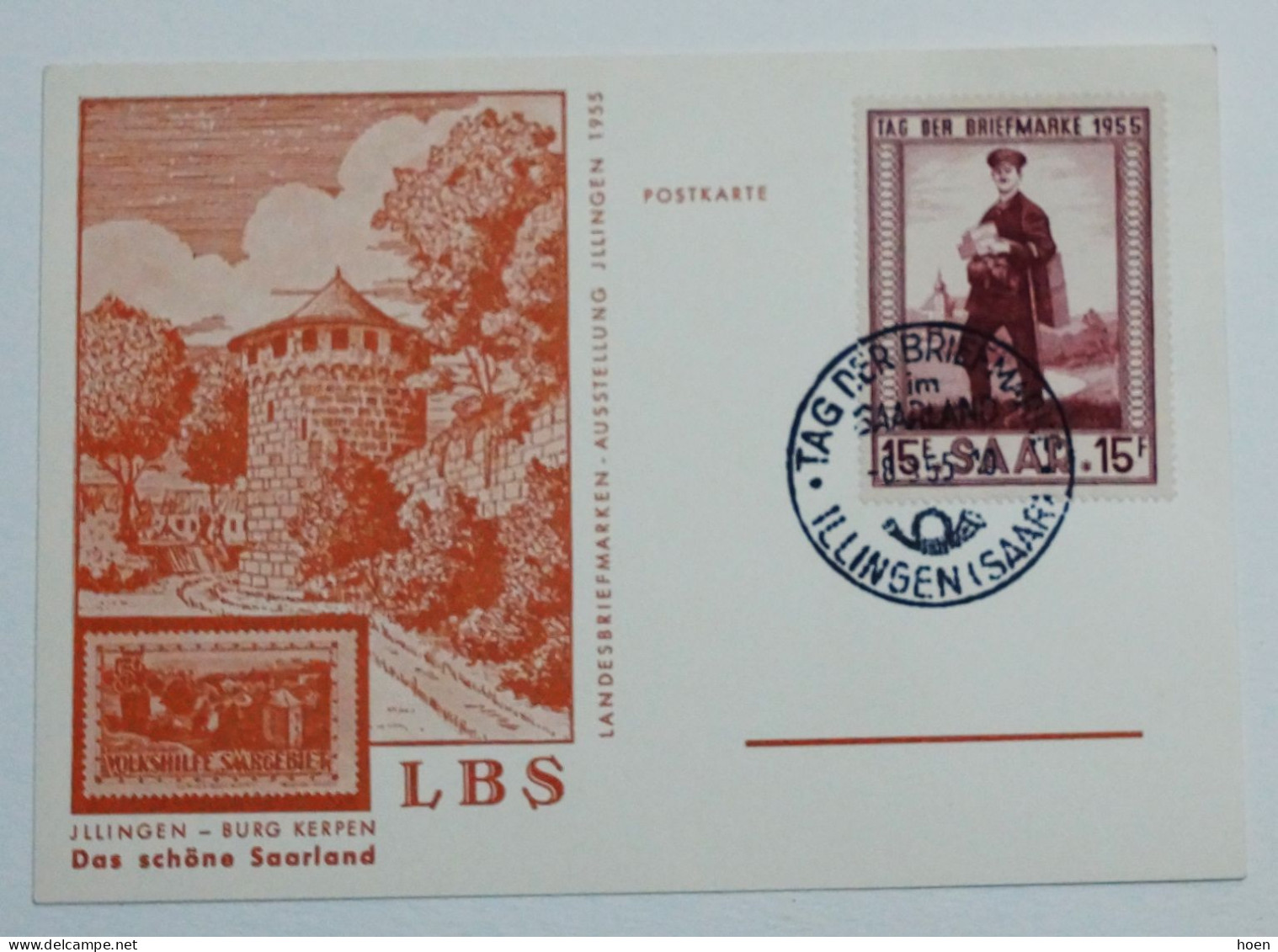 Saar 1955 Maximum Karte Tag Der Briefmarke - Cartes-maximum (CM)
