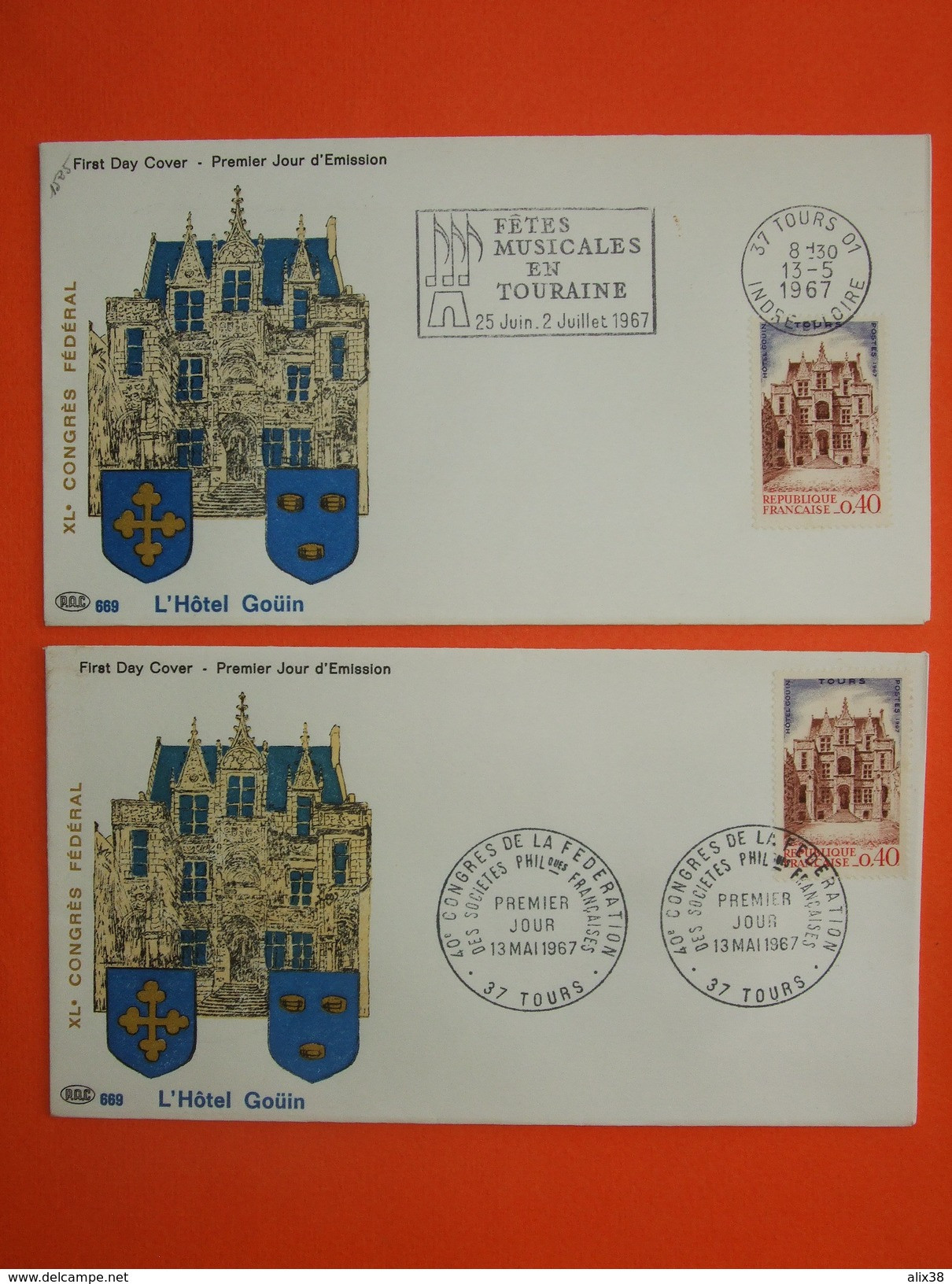 FRANCE 1er JOUR 1967-N°1525 Tours Sur 2 Enveloppes Avec 1er Jour De Flamme. Superbe - 1960-1969