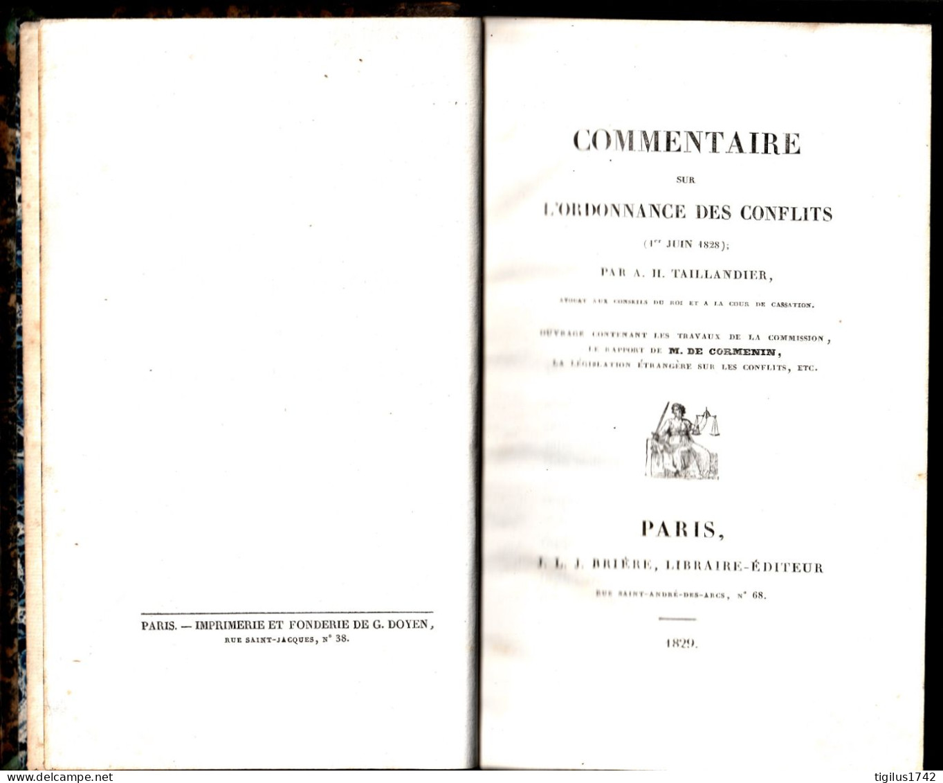 A.H. Taillandier. Commentaire Sur L’ordonnance Des Conflits (1er Juin 1828), Brière, Libraire éditeur, Paris, 1829 - 1801-1900