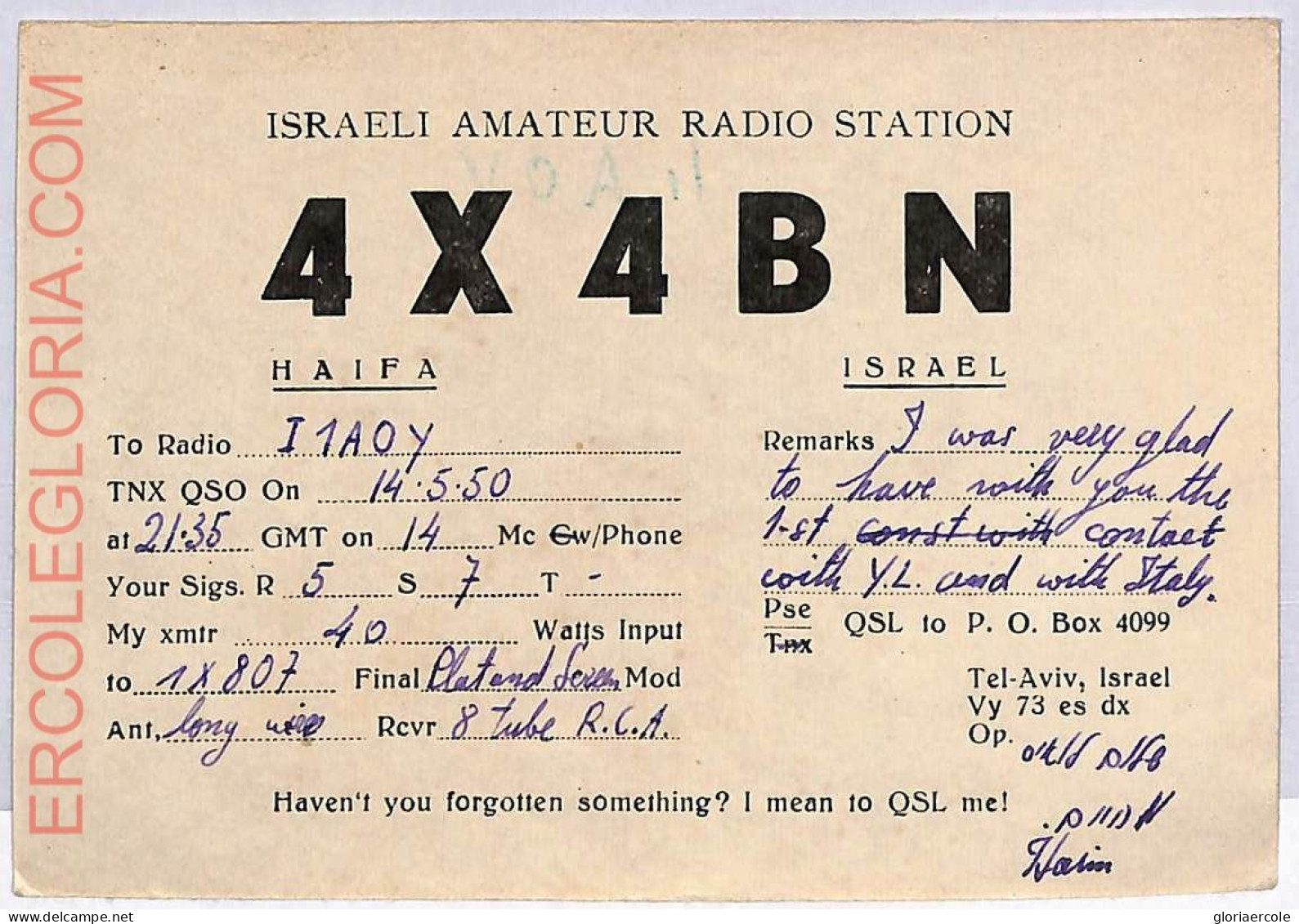 Ad9198 - ISRAEL - RADIO FREQUENCY CARD - Haifa - 1950 - Radio