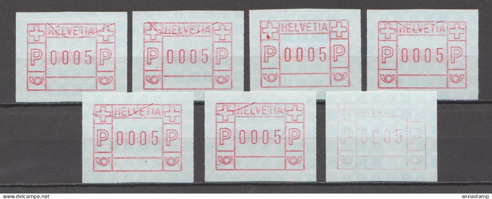 Switzerland 7 MNH Error Stamps - Timbres D'automates