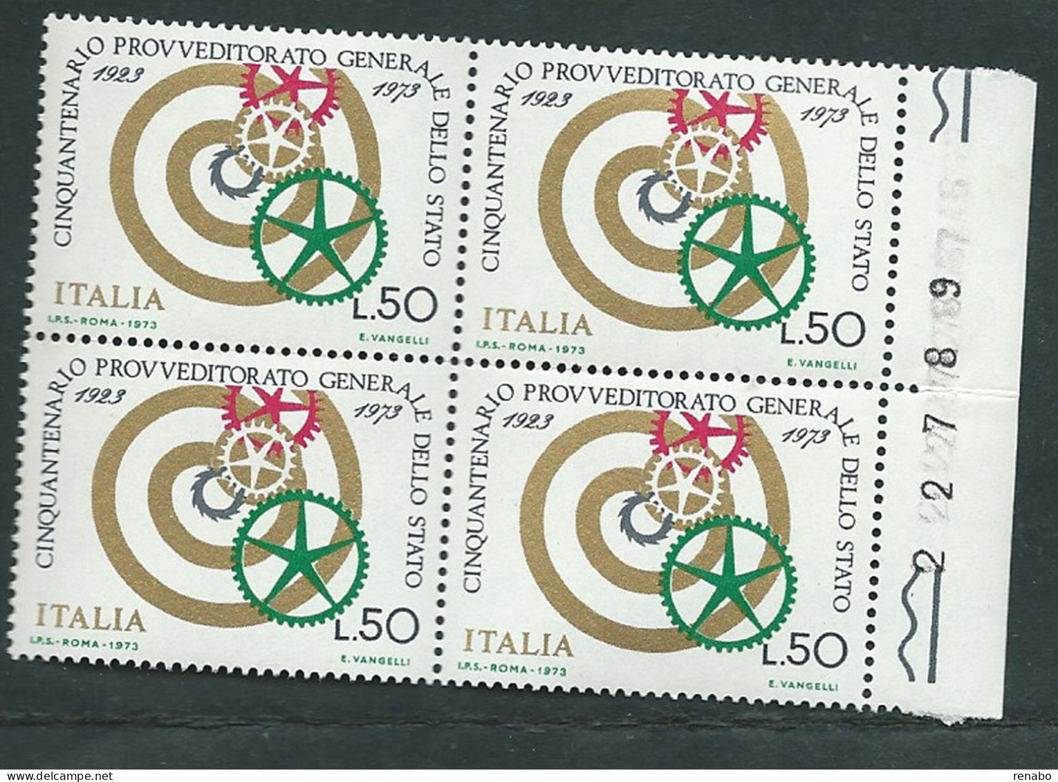 Italia 1973; Provveditorato Generale Dello Stato: Quartina Con Il Numero Del Foglio Sul Bordo Destro. - 1971-80: Nieuw/plakker