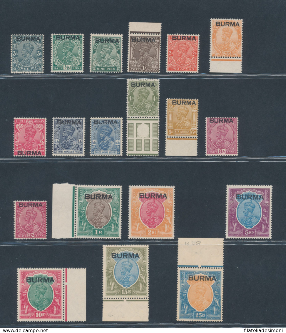 1937 Burma, Stanley Gibbons N. 1/18, Serie Di 18 Valori, MLH* - Andere & Zonder Classificatie