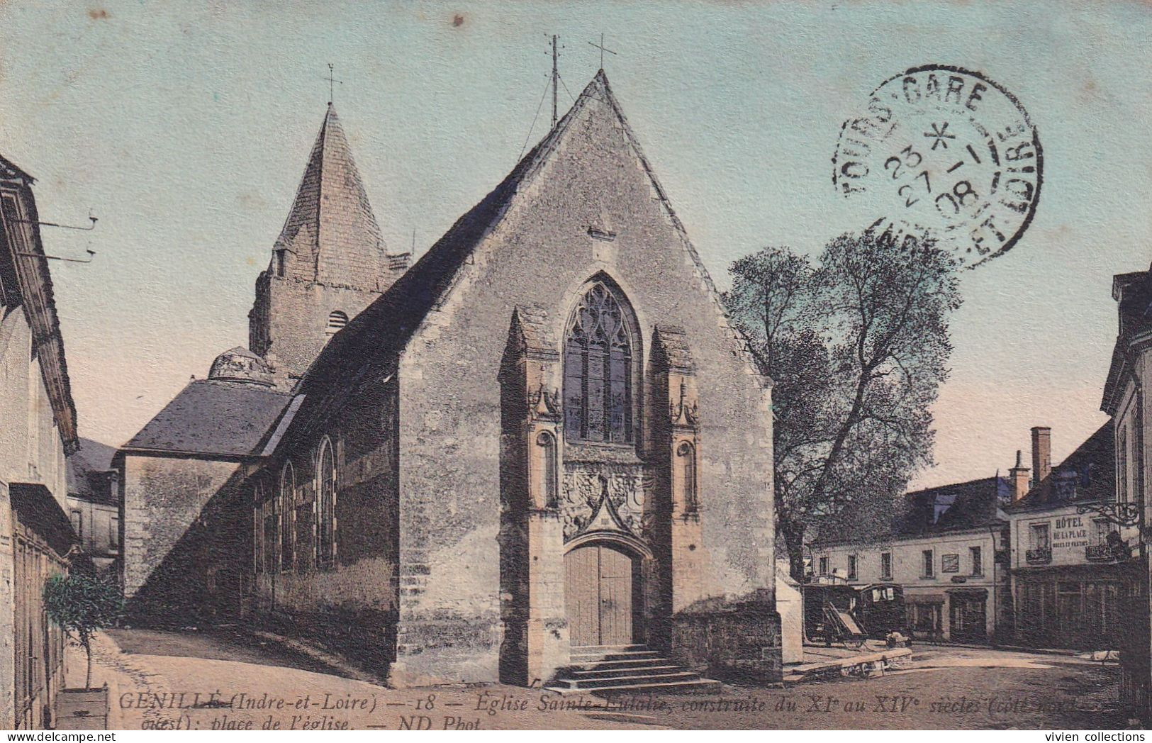 Genillé (37 Indre Et Loire) église Sainte Eulalie XI/XIVeme Côté Nord Ouest Place De L'Eglise - ND Phot. N° 18 Colorisée - Genillé