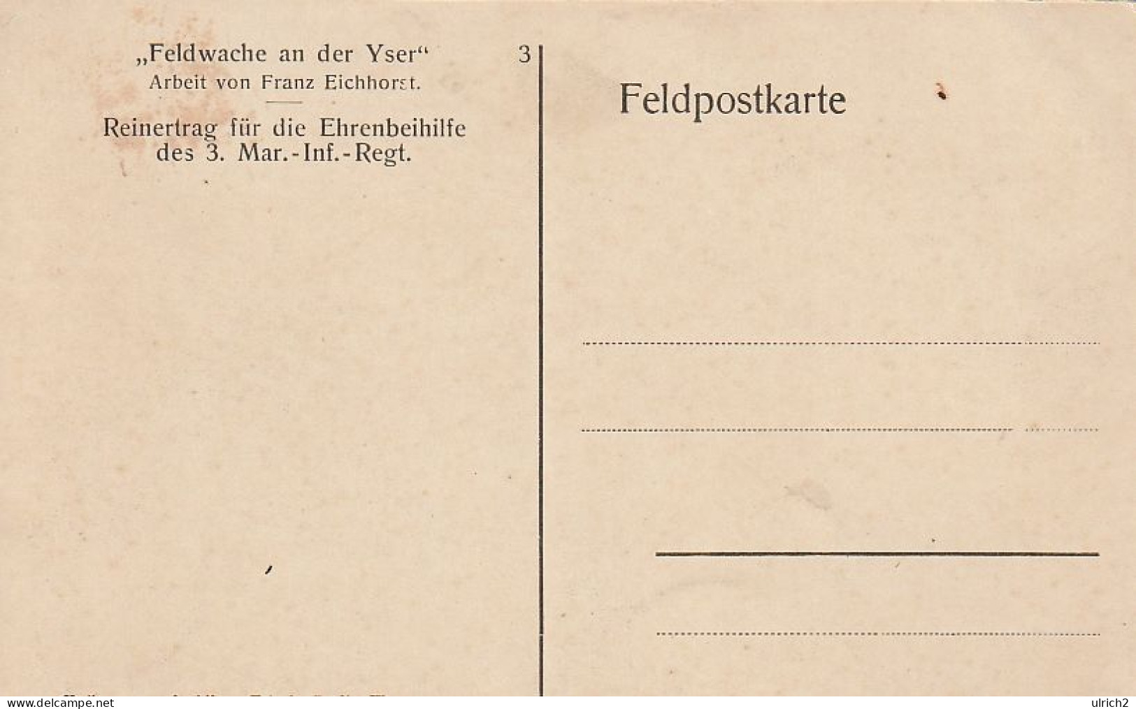 AK Feldwache An Der Yser - Künstlerkarte Franz Eichhorst - Ehrenbeihilfe Des 3. Mar.-Inf.-Regt. - Ca. 1915 (69011) - Weltkrieg 1914-18