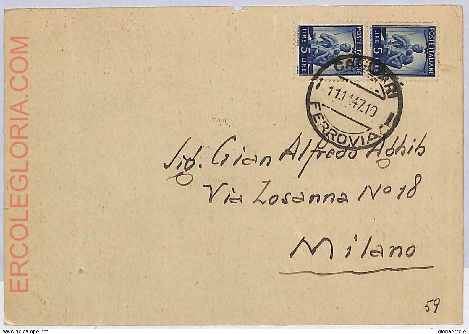 Ad9202 - ITALY - RADIO FREQUENCY POSTCARD - 1947  CAGLIARI - Radio