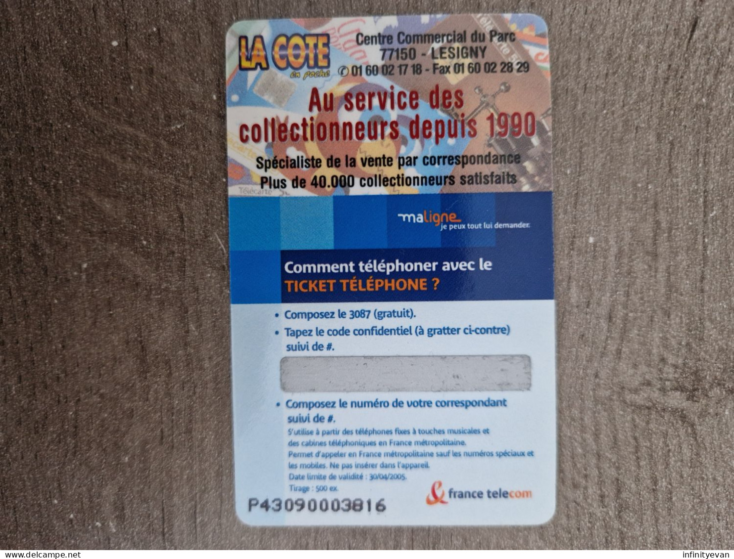 TICKET DE TELEPHONE COTE EN POCHE 3 - Tickets FT