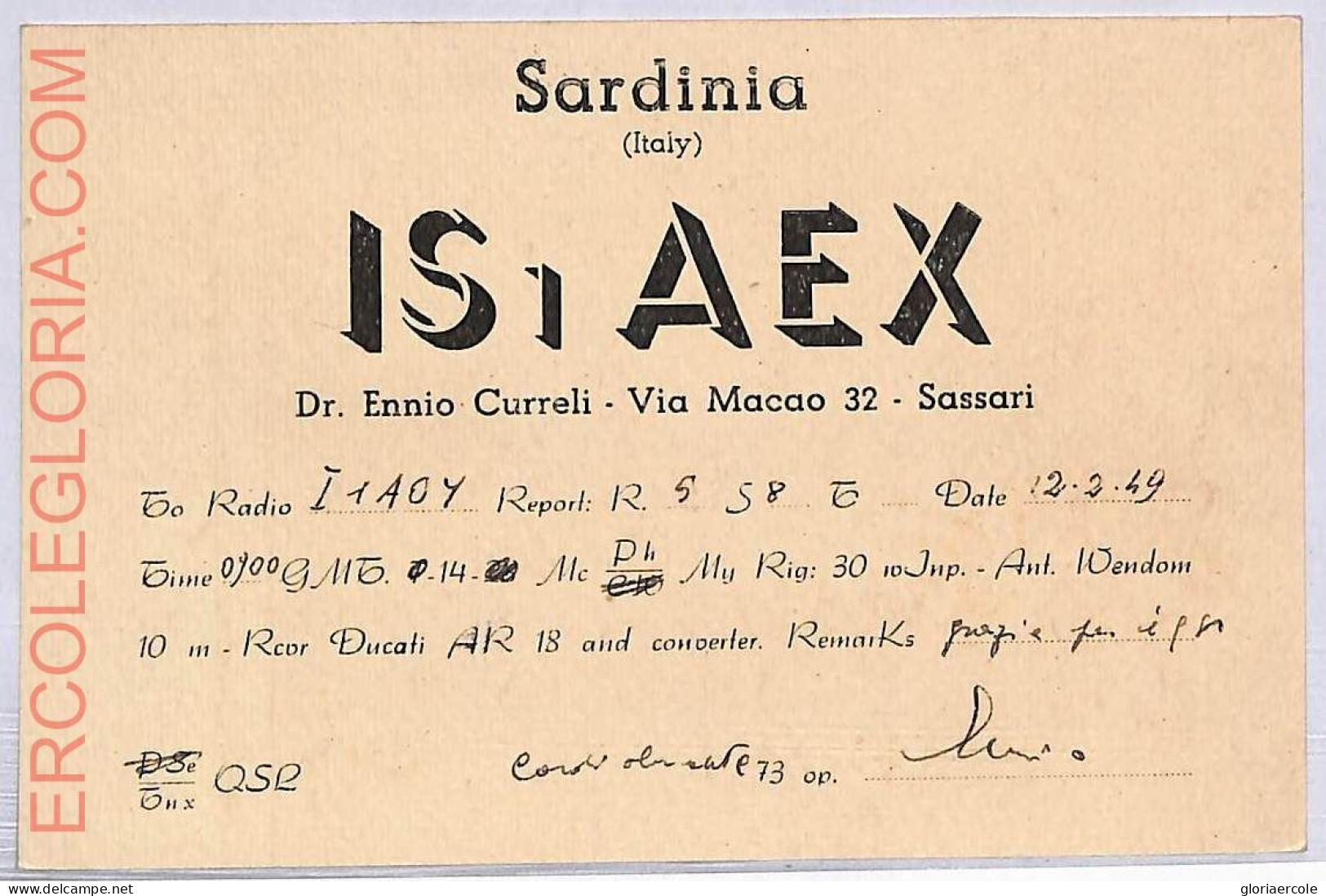 Ad9203 - ITALY - RADIO FREQUENCY CARD - 1949  SARDEGNA Sassari - Radio
