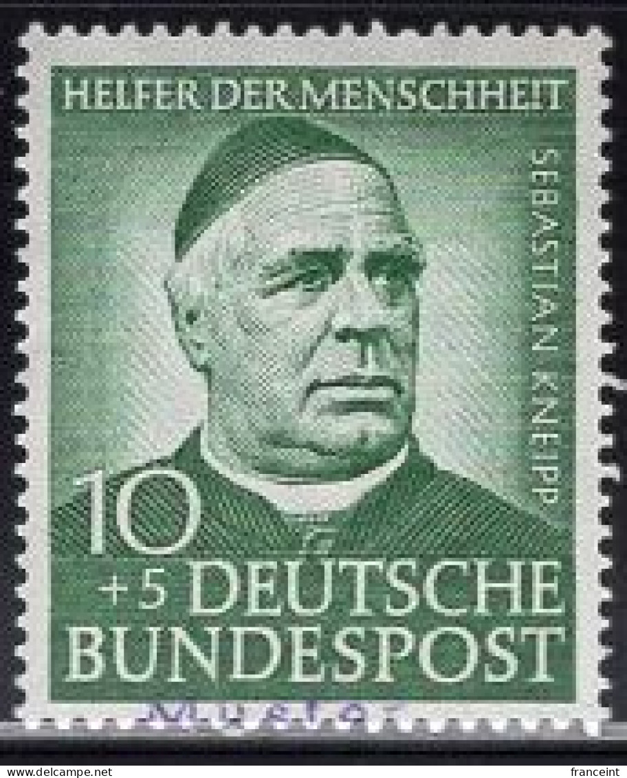 GERMANY(1953) Sebastian Kneippe. MUSTER (specimen) Overprint. Hydrotherapy Pioneer. Scott No B335. - Autres & Non Classés