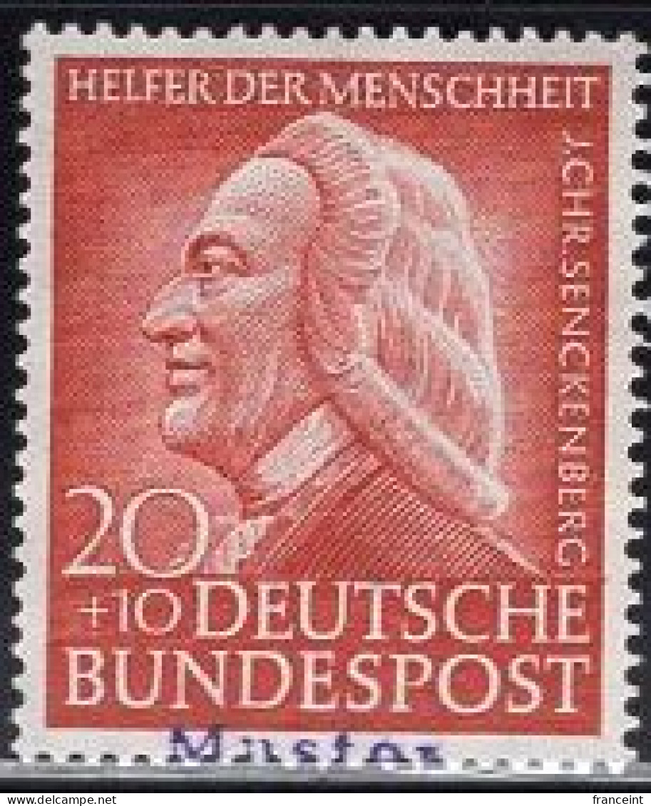 GERMANY(1953) Johann Christian Senckenberg. MUSTER (specimen) Overprint. Physician And Botanist. Scott No B336. - Other & Unclassified