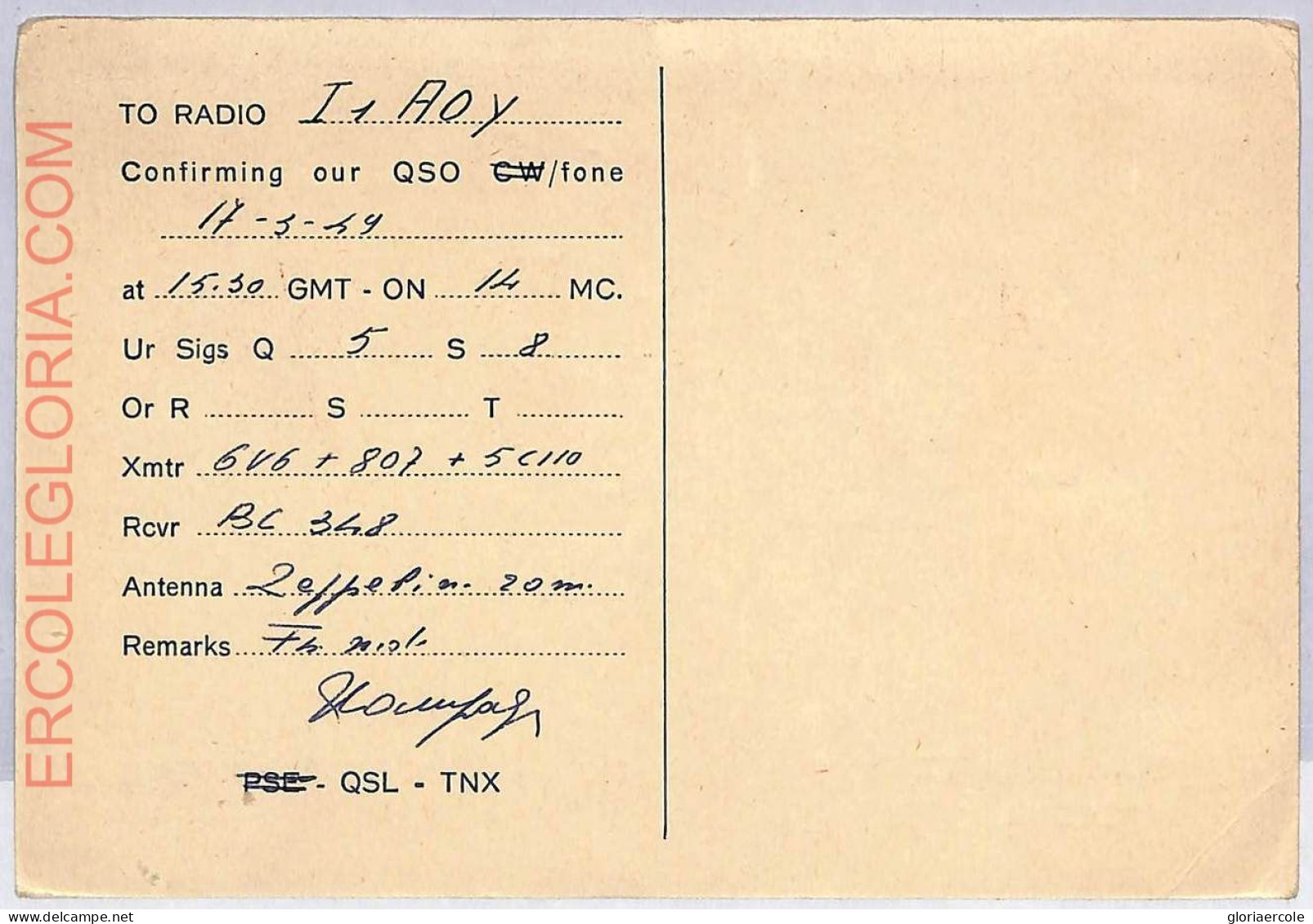 Ad9206 - ITALY - RADIO FREQUENCY CARD - Sardinia - 1949 CAGLIARI - Radio