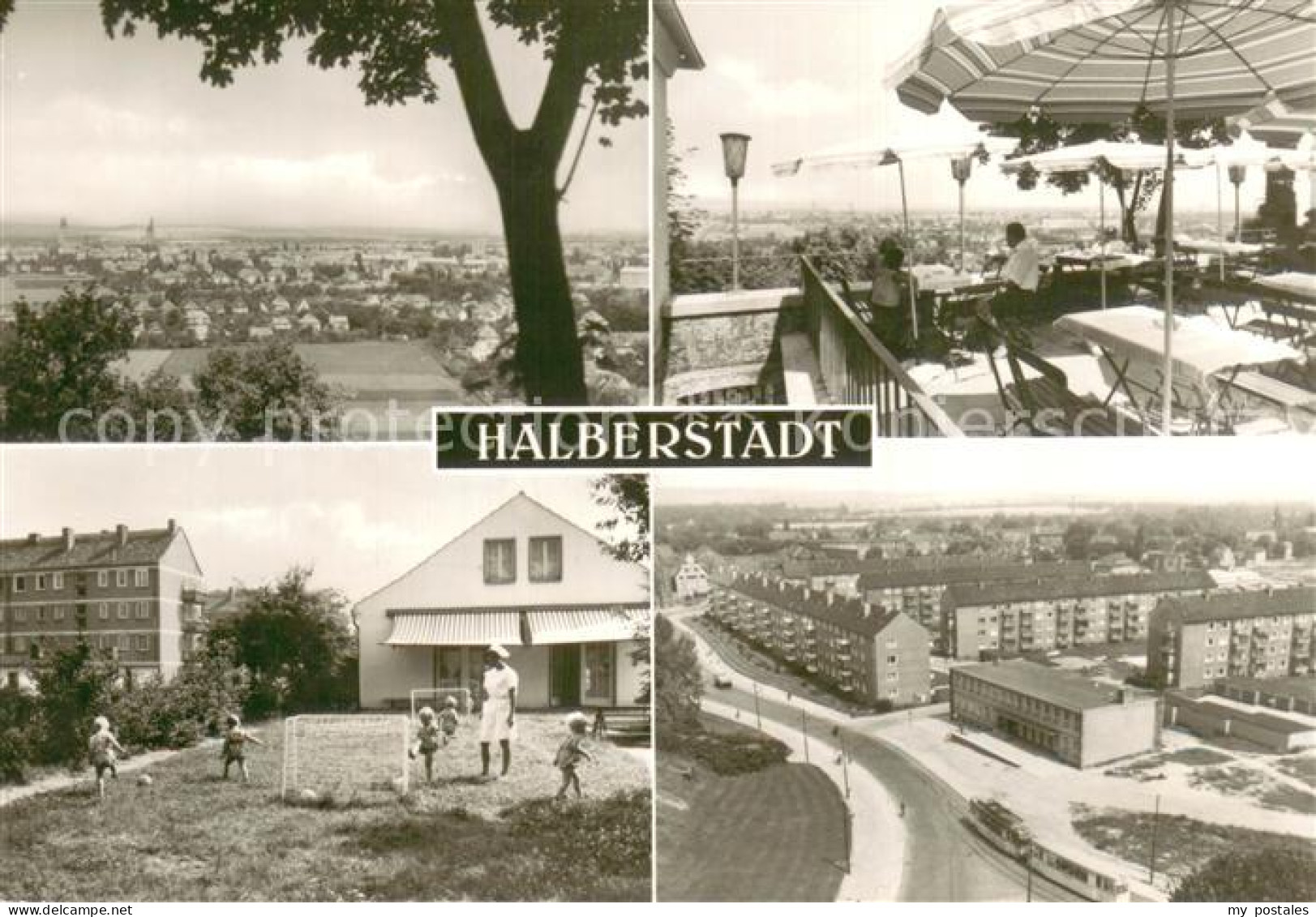 73750191 Halberstadt Stadtpanorama Restaurant Terrasse Kinderspielplatz Neubaute - Halberstadt