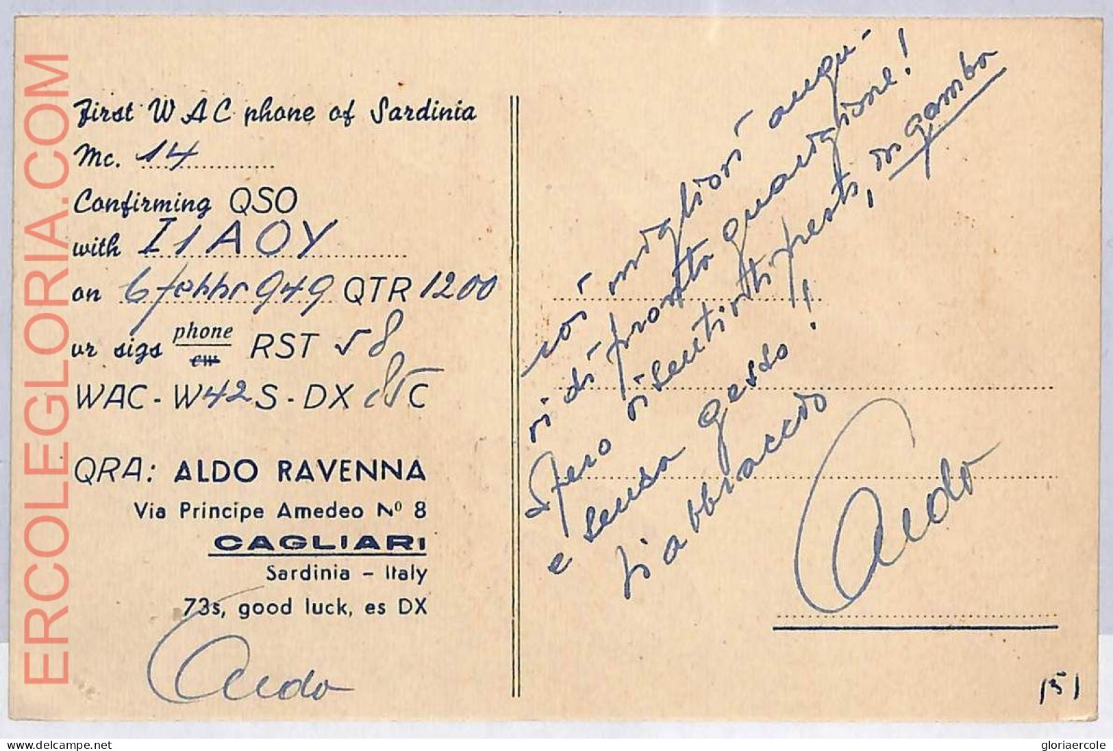 Ad9208 - ITALY - RADIO FREQUENCY CARD - Sardinia - 1950's - Radio