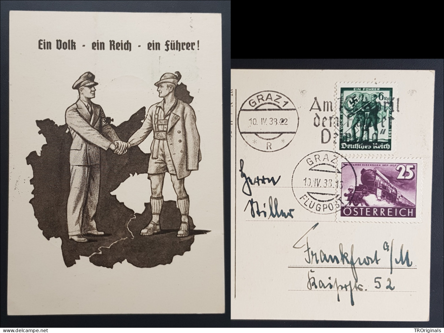 RARE GERMANY THIRD 3rd REICH ORIGINAL PROPAGANDA CARD AUSTRIAN ANSCHLUSS 1936 - Guerra 1939-45