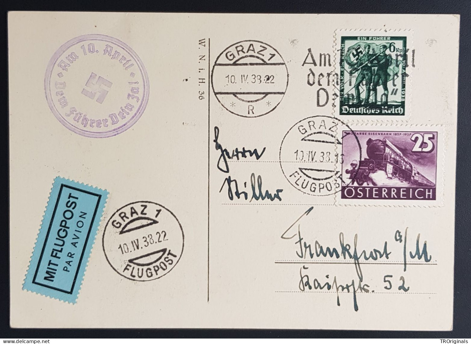 RARE GERMANY THIRD 3rd REICH ORIGINAL PROPAGANDA CARD AUSTRIAN ANSCHLUSS 1936 - War 1939-45