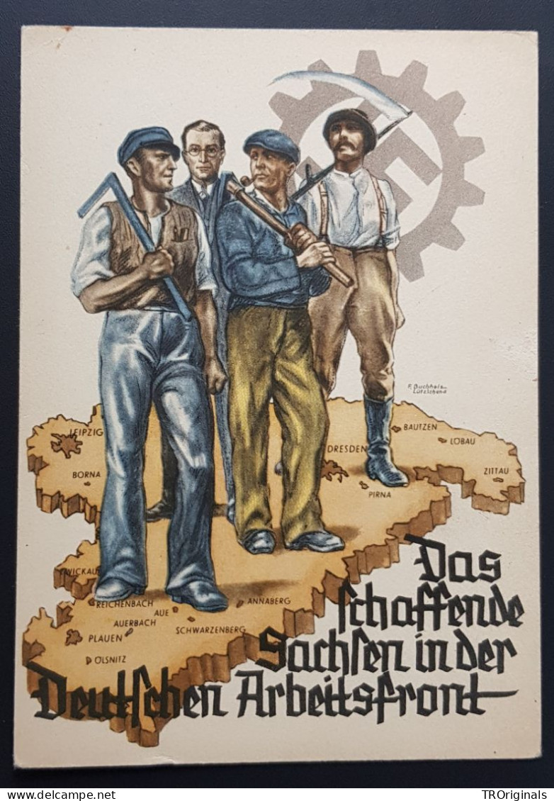 RARE GERMANY THIRD 3rd REICH ORIGINAL PROPAGANDA CARD DAF GAU DAY CHEMNITZ 1936 - Guerre 1939-45