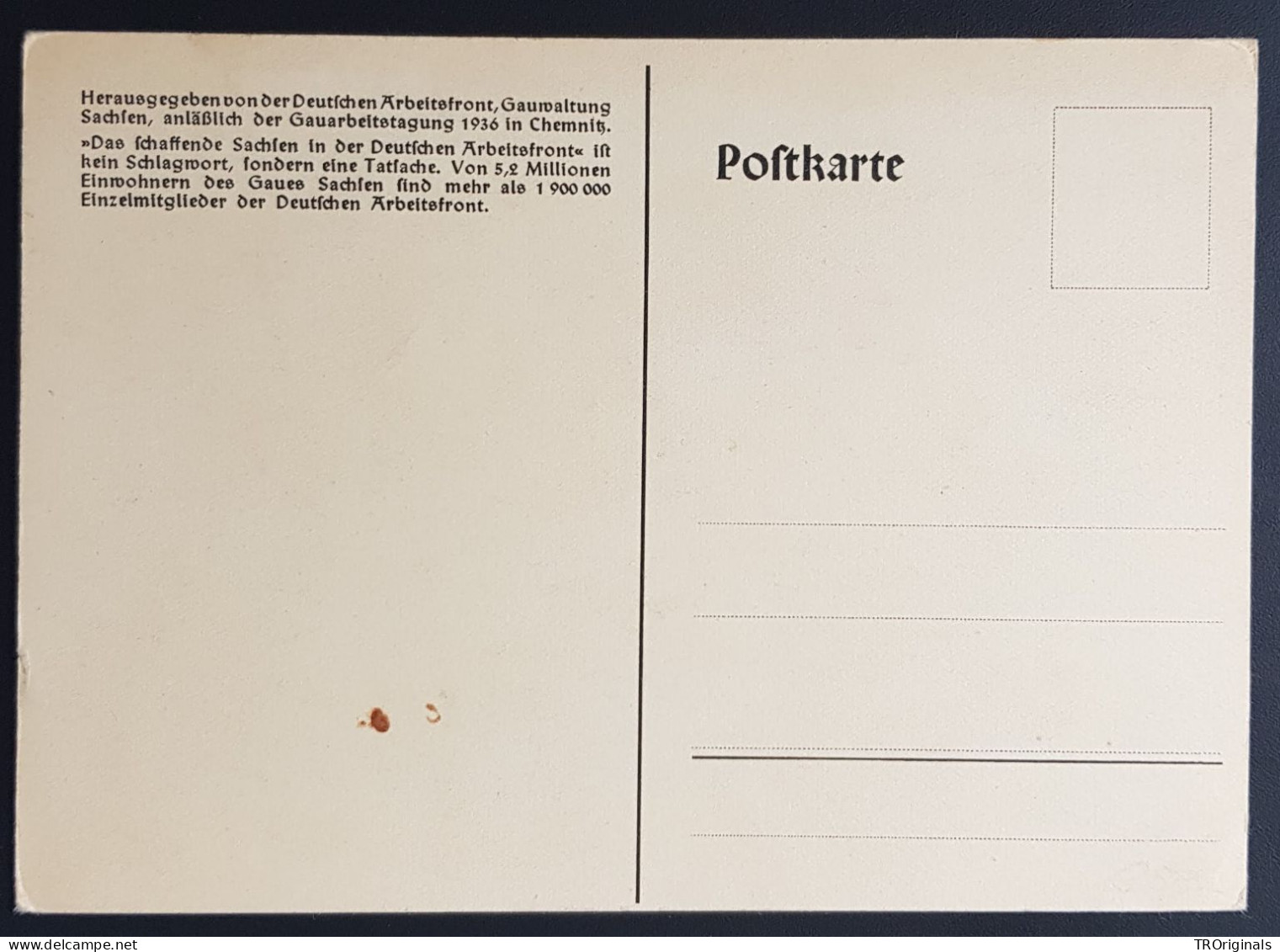 RARE GERMANY THIRD 3rd REICH ORIGINAL PROPAGANDA CARD DAF GAU DAY CHEMNITZ 1936 - Guerre 1939-45