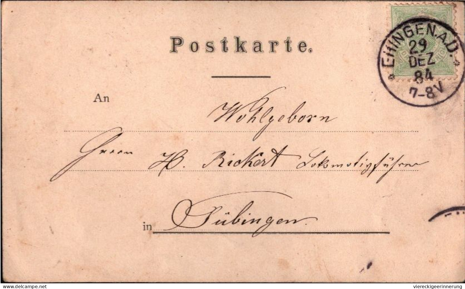 ! 1884 Seltene Vorläuferkarte Aus Ehingen Gel. N. Tübingen, Humor, Storch, Kinder, Precurseur, Humor - Humor